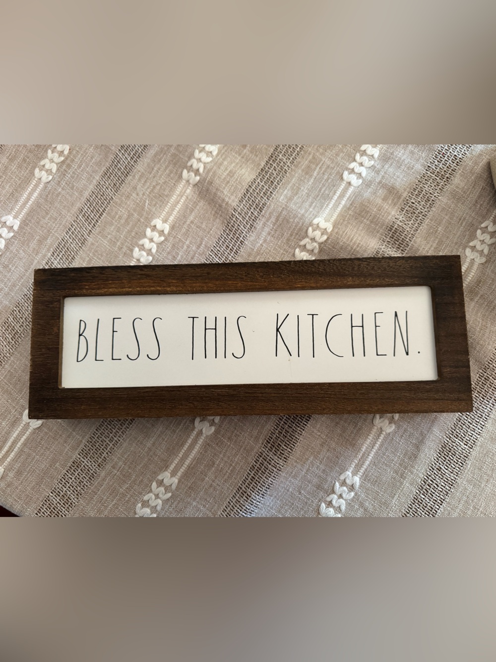 Rae Dunn Brown and White 'Bless This Kitchen' Wood Wall Plaque
